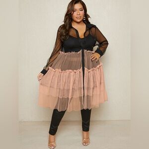 NWOT Shein Curve Plus Black Pink Tulle Sheer Layering Dress 1XL 16 18 20